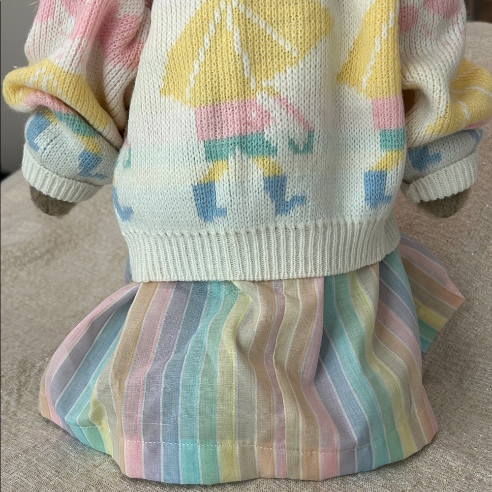 Vintage Hand Crafted Wool Bunny Pastel Dress with Sweater Decoration Handmade - Picture 5 of 8